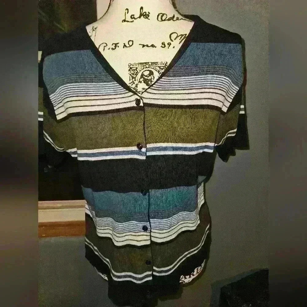 Kathy Ireland Womans Button Up Knit Top Size L